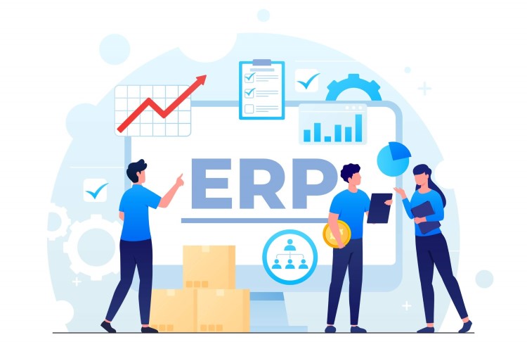 General ERP statistics concept, enterprise resource planning symbols.