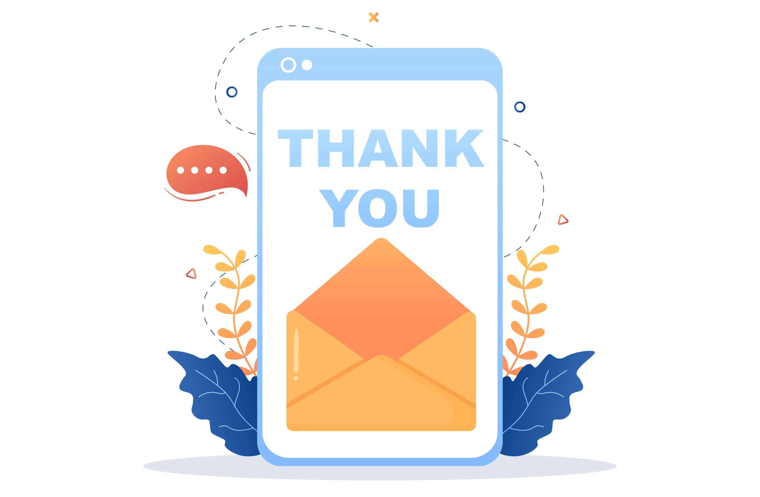 Thank you for your order template for referrals, a big phone with a thank you message on the screen.