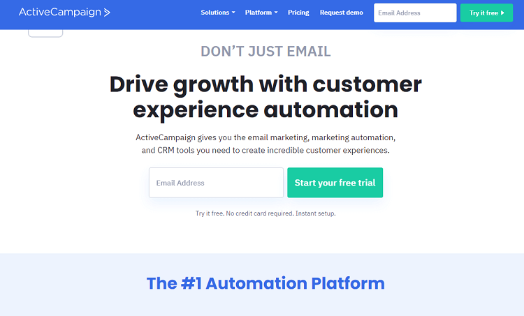 This is the homepage of Active Campaign email marketing software.