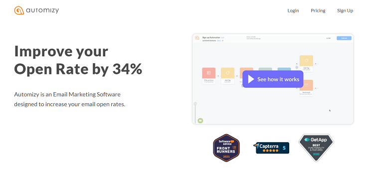This is the homepage of Automizy email marketing software.