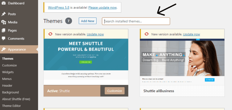 Screenshot showing how to change your Theme on WordPress