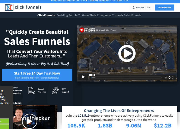 This is a screenshot of the homepage of ClickFunnels