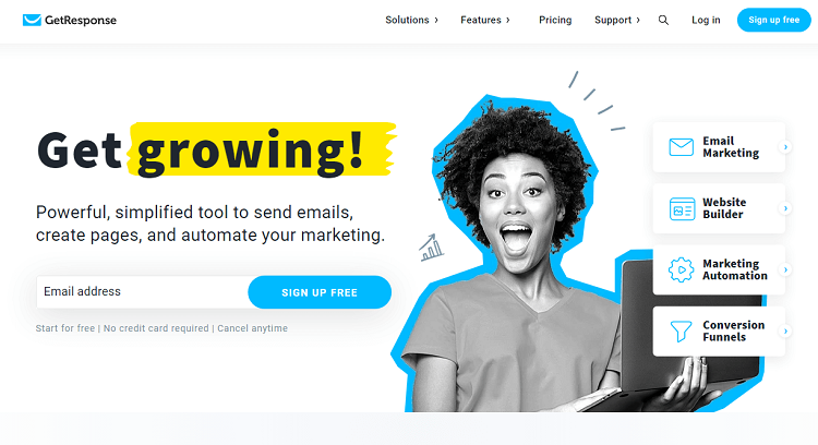 This is the homepage of GetResponse email marketing software.