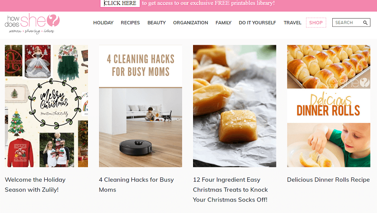 This is a screenshot of the homepage of How Does She DIY blog