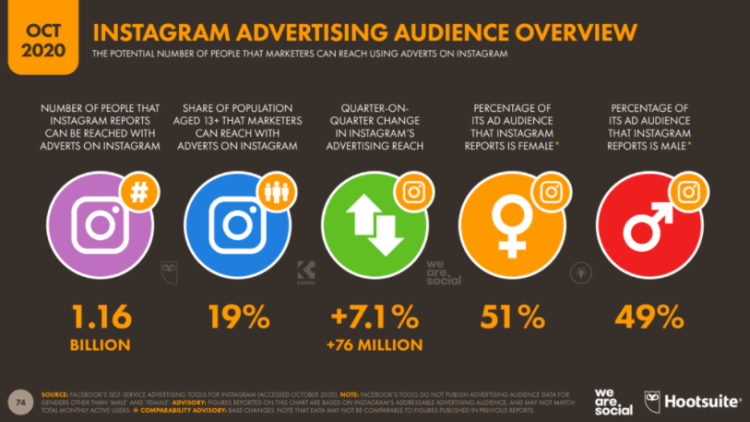 Screenshot from stats showing Instagram advertising audience overview