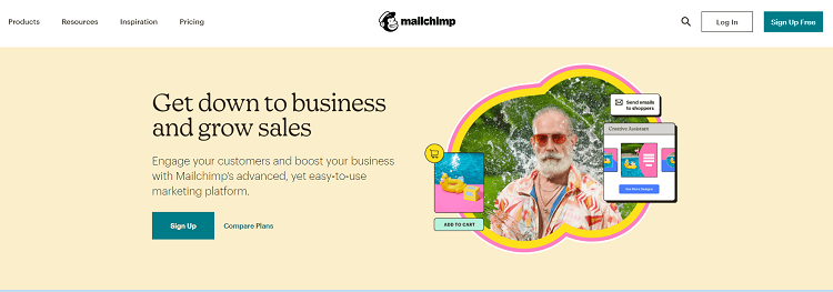 This is the homepage of MailChimp email marketing software.