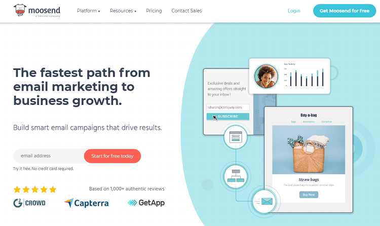 This is the homepage of Moosend email marketing software.