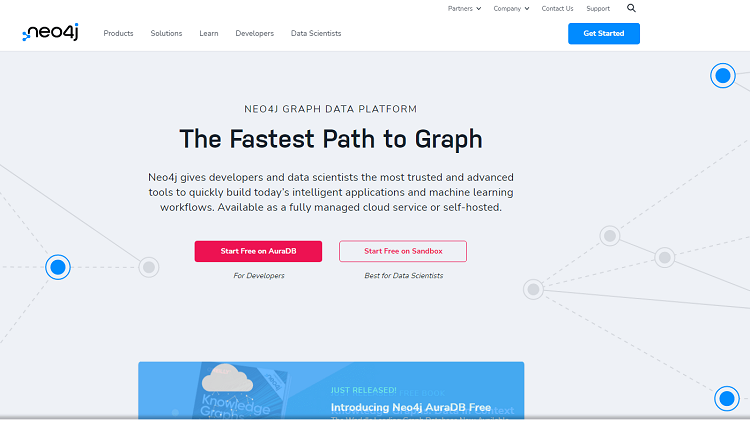 This is a screenshot of the homepage of NEO4j database software.