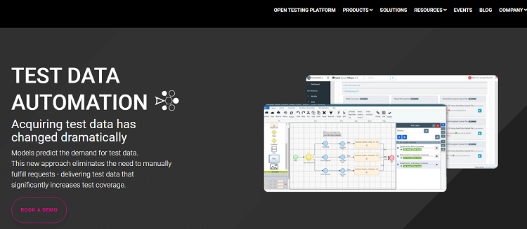 This is a screenshot of the homepage of Test Data Automation database software.