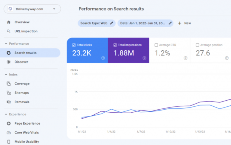 Performance on Search Results graph.