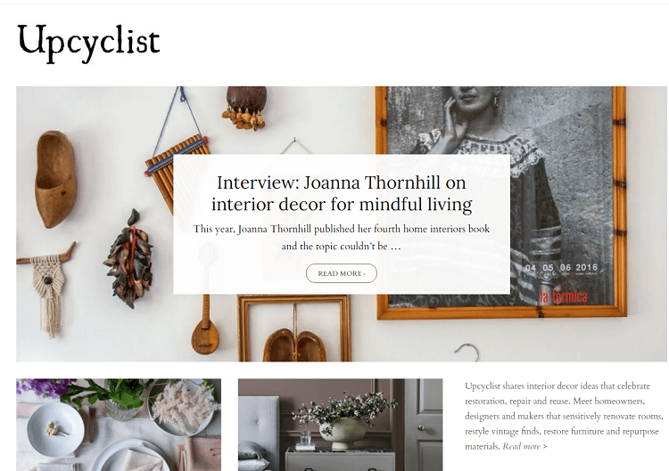 This is a screenshot of the homepage of Upcyclist DIY blog