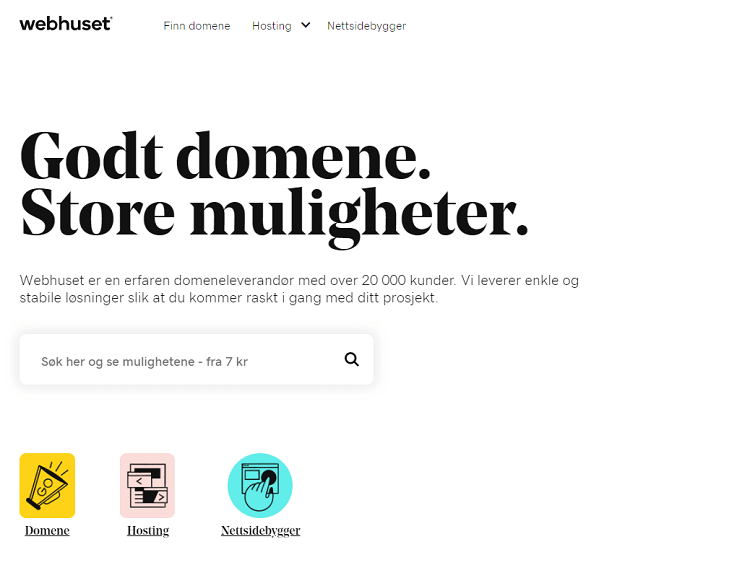 This is a screenshot of the homepage of WebHuset hosting provider.